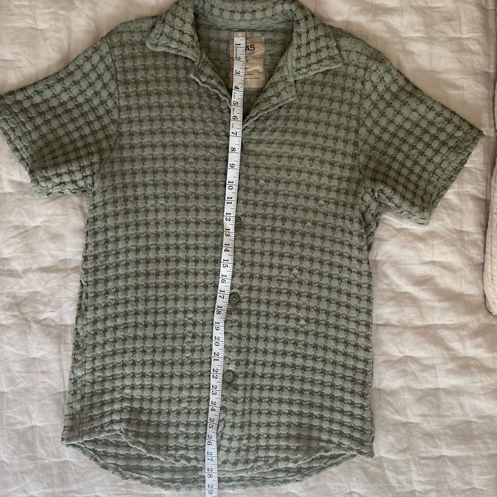 OAS Cuba Waffle Textured Button-Up Shirt Dusty Green